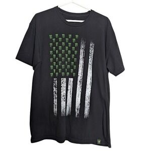 Monster Energy Shirt Mens Size Large Black USA Flag Graphic Short Sleeve Green